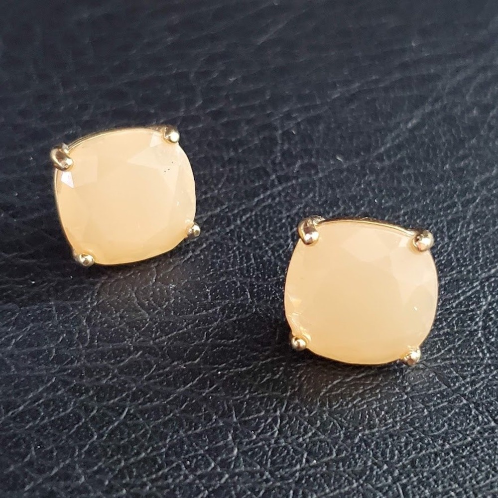 Kate Spade Pale Peach Cushion Cut Gold Tone Stud Earrings